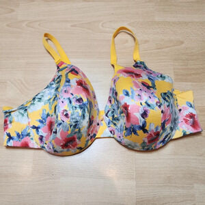 Cacique Full Coverage Underwire Back Smoother Yellow Floral Bra 46C